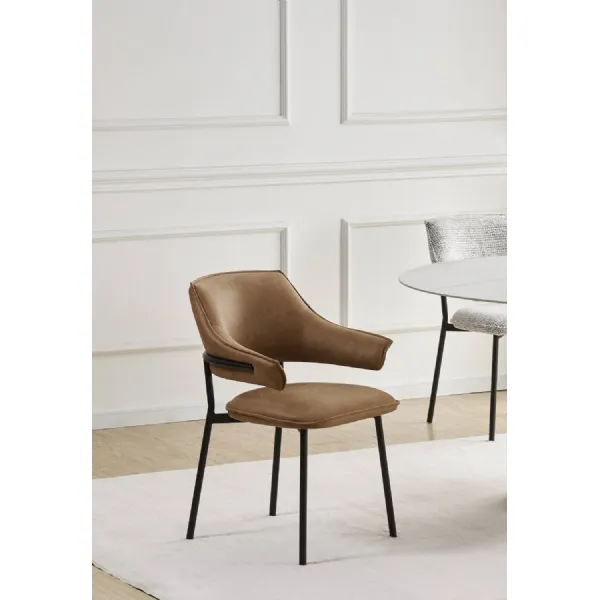 Antique Tan Leather Effect Dining Chair with Black Legs
