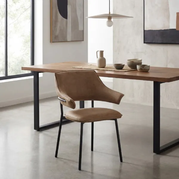 Tan Leather Effect Wraparound Back Dining Chair Metal Legs