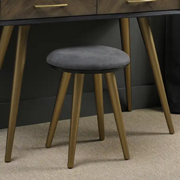 Modern Dark Grey Fabric Round Dressing Table Stool