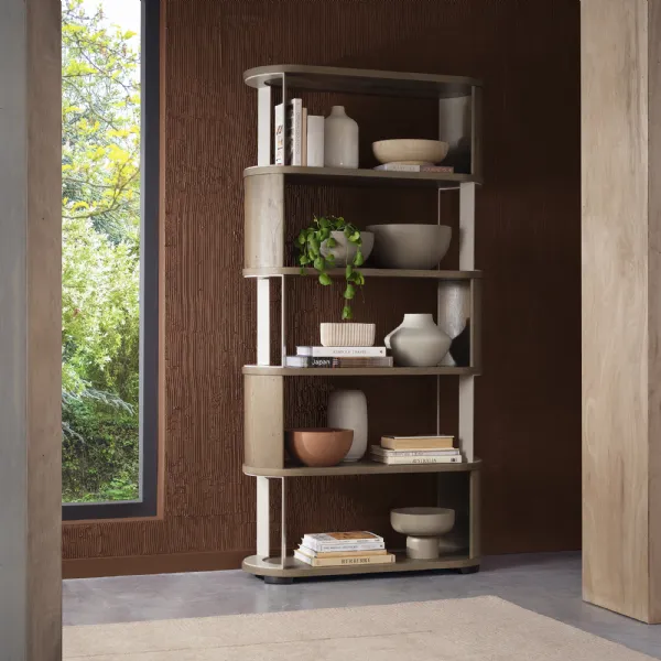 Grey Oiled Oak Tall Open Display Bookcase Unit