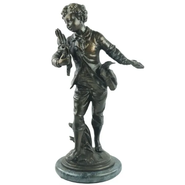 Boy With Book On Marble Base Antique Brass 34cm