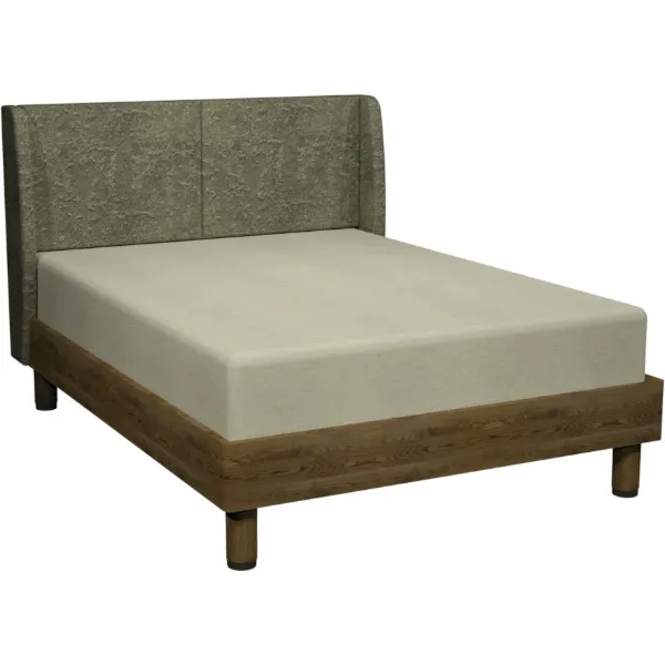 Weathered Oak Super King Bed Pearl Velvet Fabric Headboard