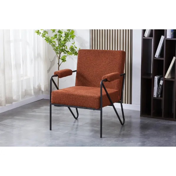 Burnt Orange Fabric Armchair Angular Black Metal Framed