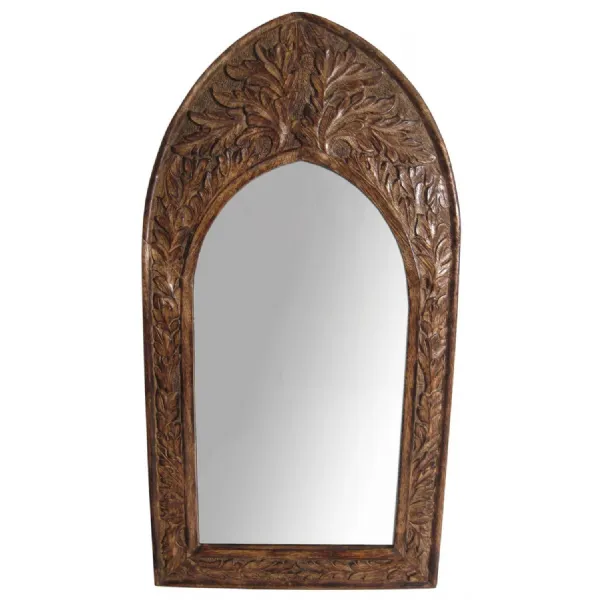 Mango Wood Gothic Mirror Leaf Design Small 61cm