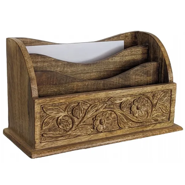 Mango Wood Flower Letter Rack 33.5cm