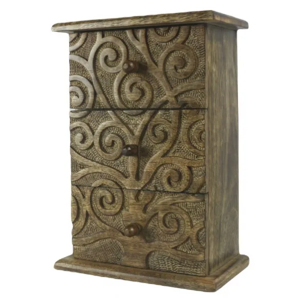 Mango Wood 3 Drawer Tree of Life Chest 28cm