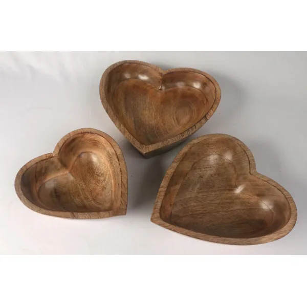 Mango Wood Set of 3 Heart Bowls