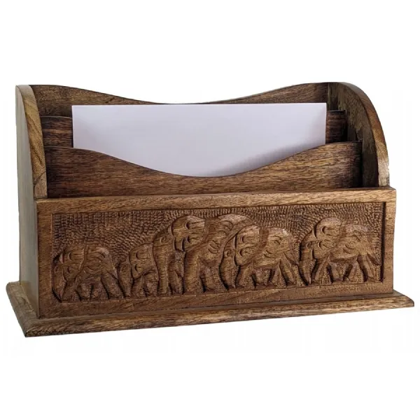 Mango Wood Elephant Letter Rack 33.3cm