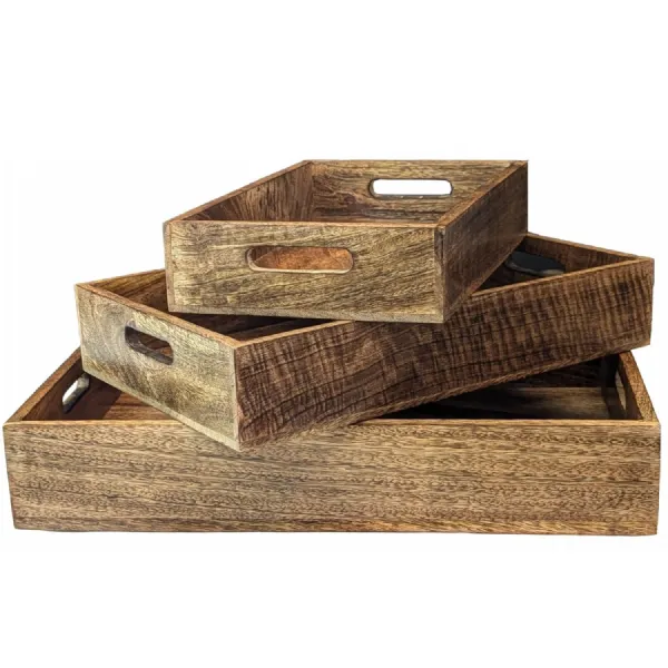 Set of 3 Trays Plain Burnt Finish 45.7cm
