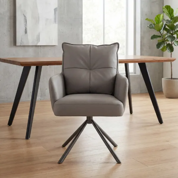 Taupe Leather Look Fabric Dining Chair Black Legs