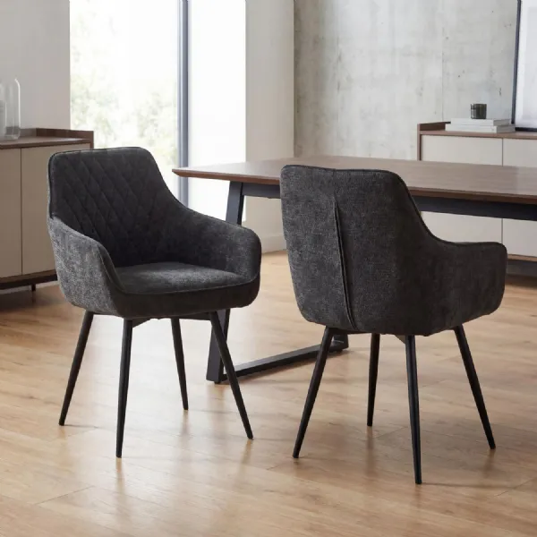Black Fabric Curved Back Dining Chair Metal Legs Mid Century