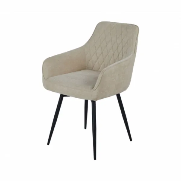 Beige Fabric Curve Back Dining Chair Metal Legs