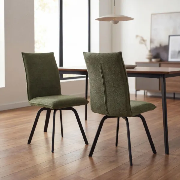 Green Chenille Fabric Dining Chair Black Metal Legs