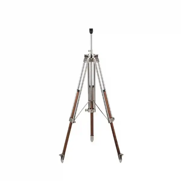 Nickel Metal and Oak Adjustable Tripod Floor Lamp