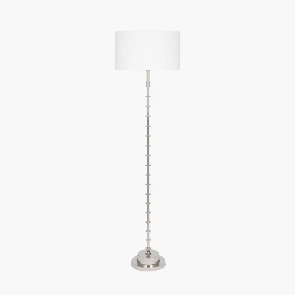 Almas Silver Metal Floor Lamp Base with Henry 45cm White Handloom Cylinder Lampshade
