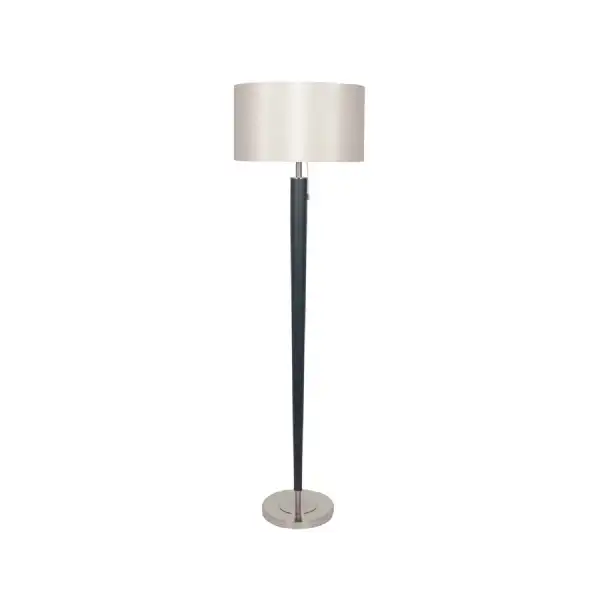 Silver and Matt Black Metal Floor Lamp Grey Shade