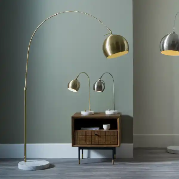 Brass Adjustable Floor Lamp White Marble Base