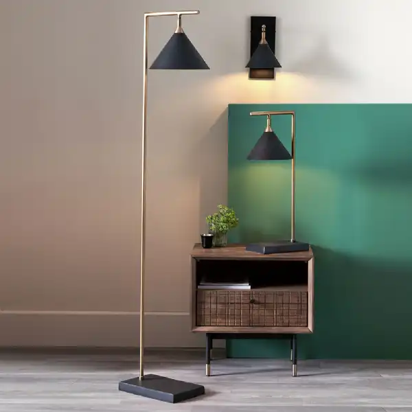 Black Brass Metal Floor Lamp Adjustable Conical Head