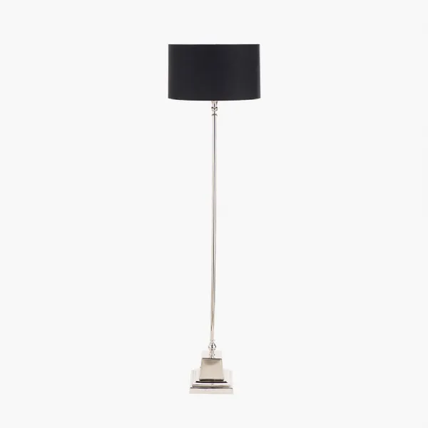 Nickel Metal Floor Lamp Black Cylinder Shade