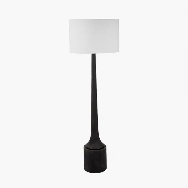 Marin Black Wood Tall Neck Floor Lamp Base with Lino 45cm White Self Lined Linen Cylinder Lampshade