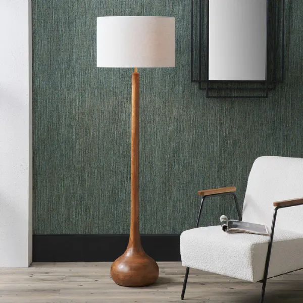 Tall Neck Mango Wood Shaped Floor Lamp Oiled Finish