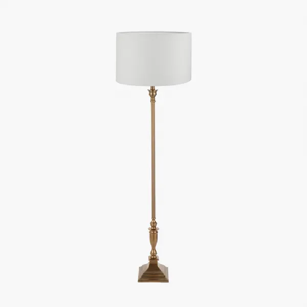 Canterbury Antique Brass Metal Floor Lamp Base with Lino 45cm Cream Self Lined Linen Cylinder Lampshade
