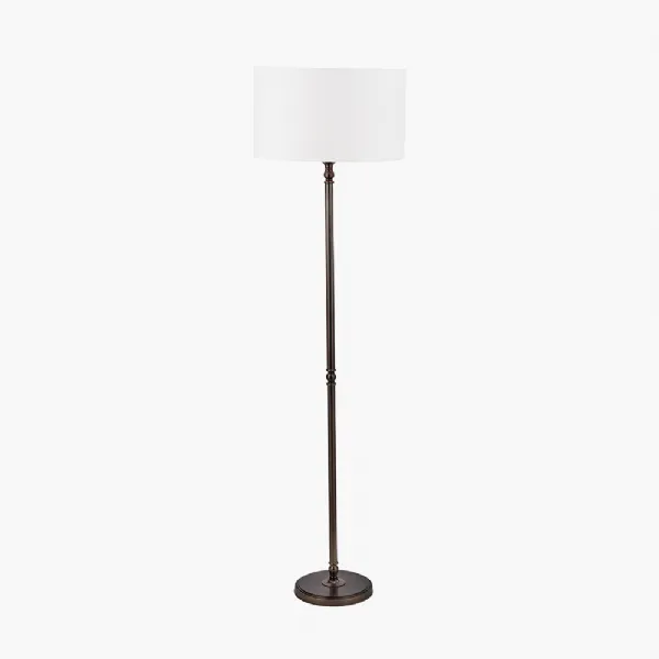 Piero Antique Bronze Metal Candlestick Floor Lamp Base with Henry 45cm White Handloom Cylinder Lampshade