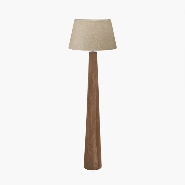 Esha Natural Conical Wood Floor Lamp Base with Milos 50cm Natural Linen Tapered Lampshade
