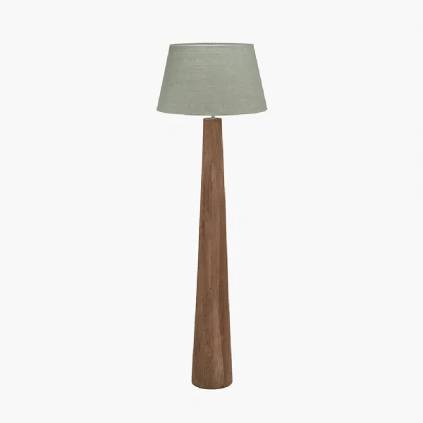 Esha Natural Conical Wood Floor Lamp Base with Milos 50cm Pistachio Green Linen Tapered Lampshade