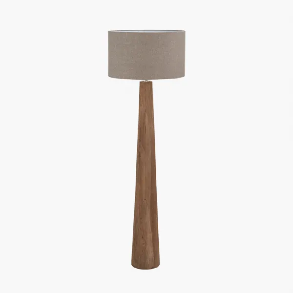 Esha Natural Conical Wood Floor Lamp Base with Edward 50cm Natural Linen Cylinder Lampshade