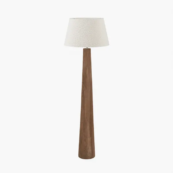 Esha Natural Conical Wood Floor Lamp Base with Martigues 50cm White Boucle Tapered Lampshade