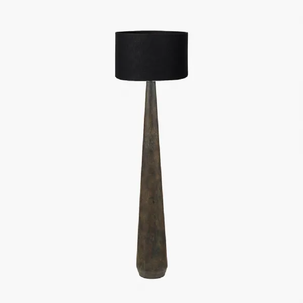 Arbor Verdi Gris Metal Conical Floor Lamp Base with Lino 45cm Black Self Lined Linen Cylinder Lampshade