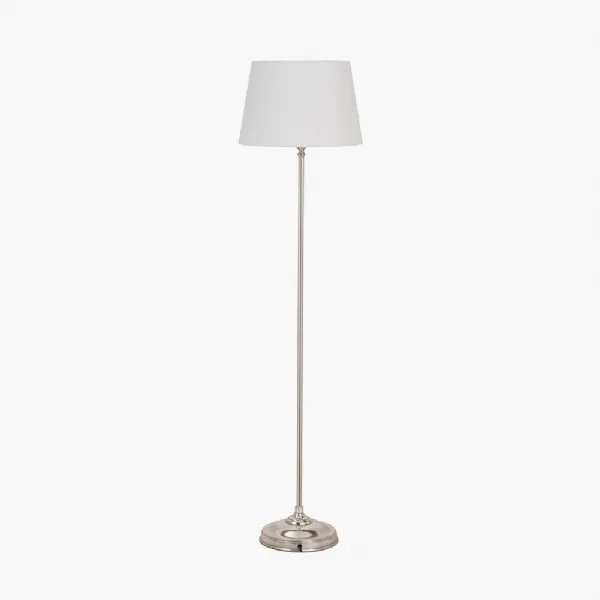 Auden Silver Metal Stick Floor Lamp Base with Adelaide 35cm Ivory Tapered Cotton Mix Lampshade