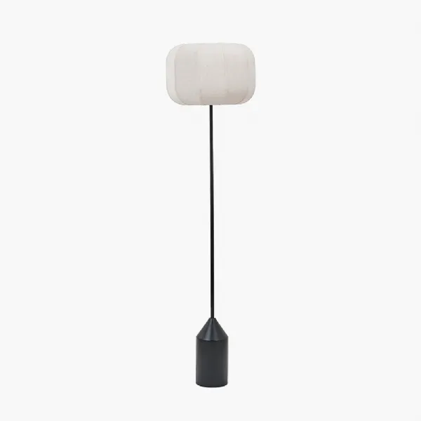 Oscar Black Metal and Natural Linen Structured Floor Lamp