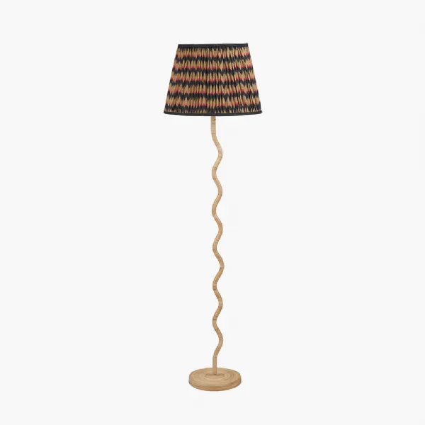 Palau Rattan Wave Floor Lamp Base with Athira 45cm Multi Chevron Design Mushroom Pleat Tapered Lamp Shade
