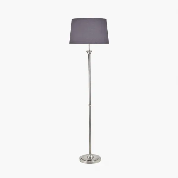 Salvatore Antique Silver Metal Floor Lamp Base with Winston 45cm Grey Handloom Tapered Lampshade