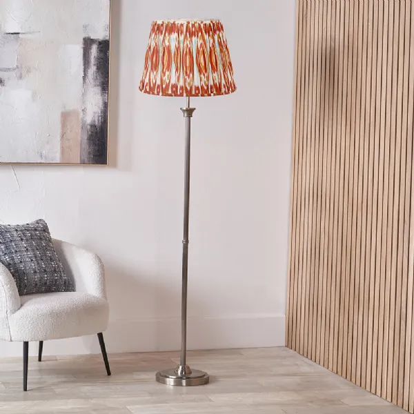 Antique Silver Metal Floor Lamp Cinnamon Pleated Lampshade