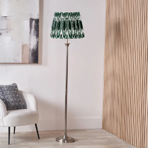 Antique Silver Metal Floor Lamp Green Pleated Lampshade