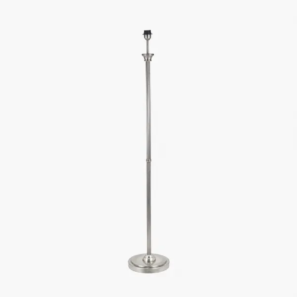 Antique Silver Metal Tall Floor Lamp Base Ribbed Detail