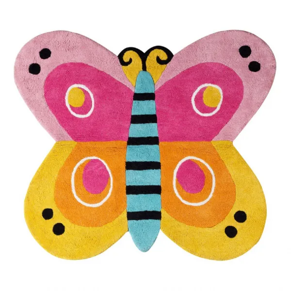 Kids Butterfly Rug In Pink Yellow And Orange