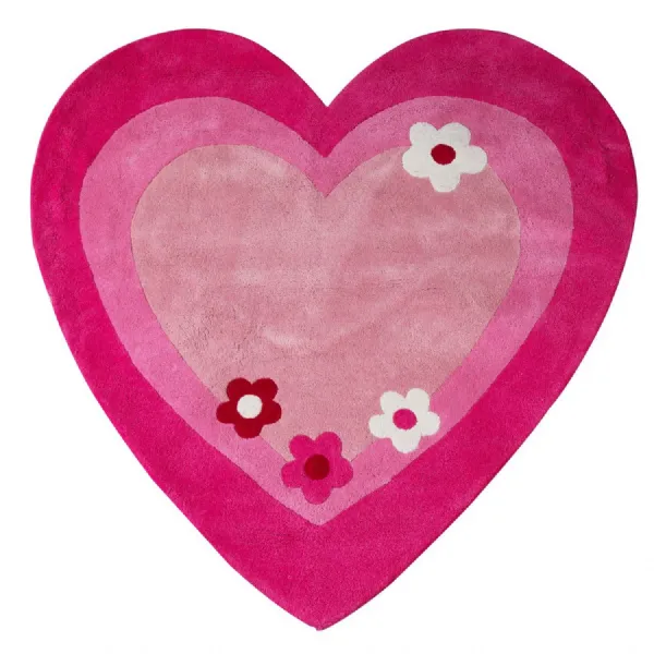 Multi Pink Soft Comfort Hand Tufted Heart Rug