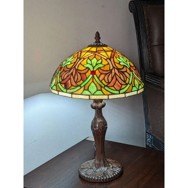 Multi Colour Glass Lamp with Fleur De Lys Shade 46cm