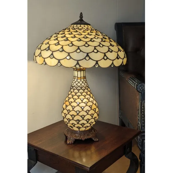 Cream Zinc Alloy Table Lamp with Jewelled Glass Shade 59cm