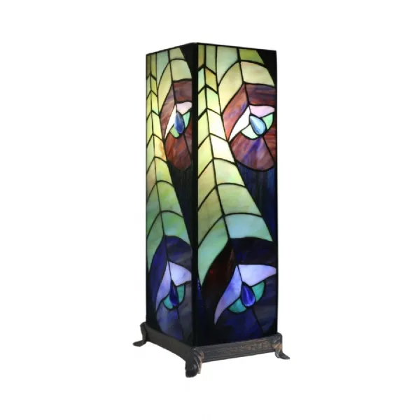 Large Glass Iron Based Square Peacock Lamp 46cm