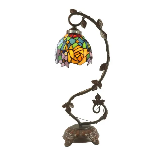 Rose and Snowdrop Tiffany Table Lamp Vine Leaf Base 54cm