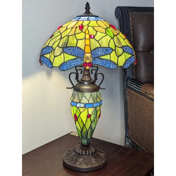 Multi Colour Dragonfly Design Resin Double Lamp 56cm
