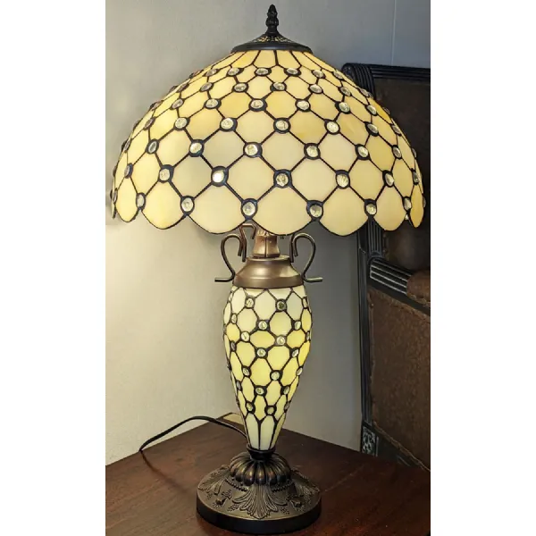 Cream Resin Jewelled Design Double Lamp 56cm