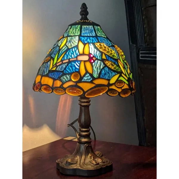 Small Riverbank and Dragonfly Tiffany Table Lamp 33cm