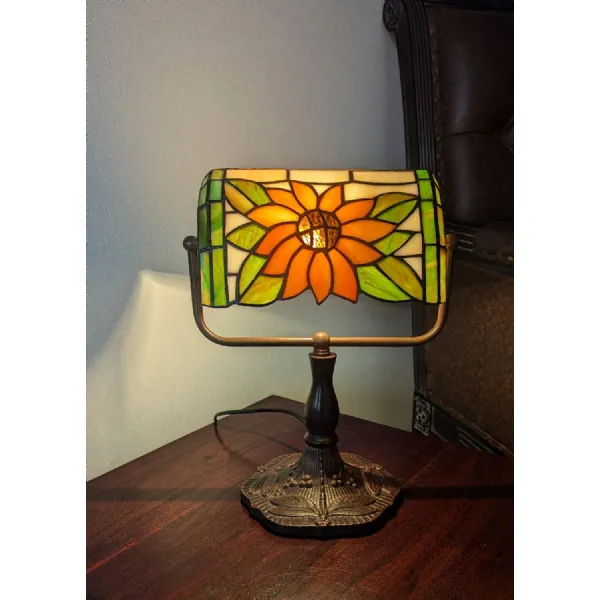 Die Cast Zinc Alloy Sunflower Design Bankers Lamp 33cm