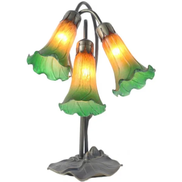 Amber Green Die Cast Zinc Alloy Triple Lily Table Lamp 40cm